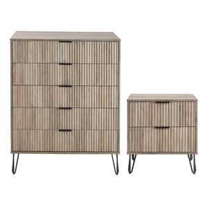 2-piece dumbo  5-drawer tall dresser and dumbo nightstand 2.0 in rustic gray