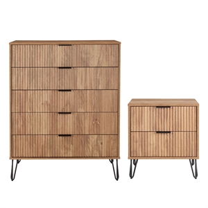 2-piece dumbo  5-drawer tall dresser and dumbo nightstand 2.0 in golden brown