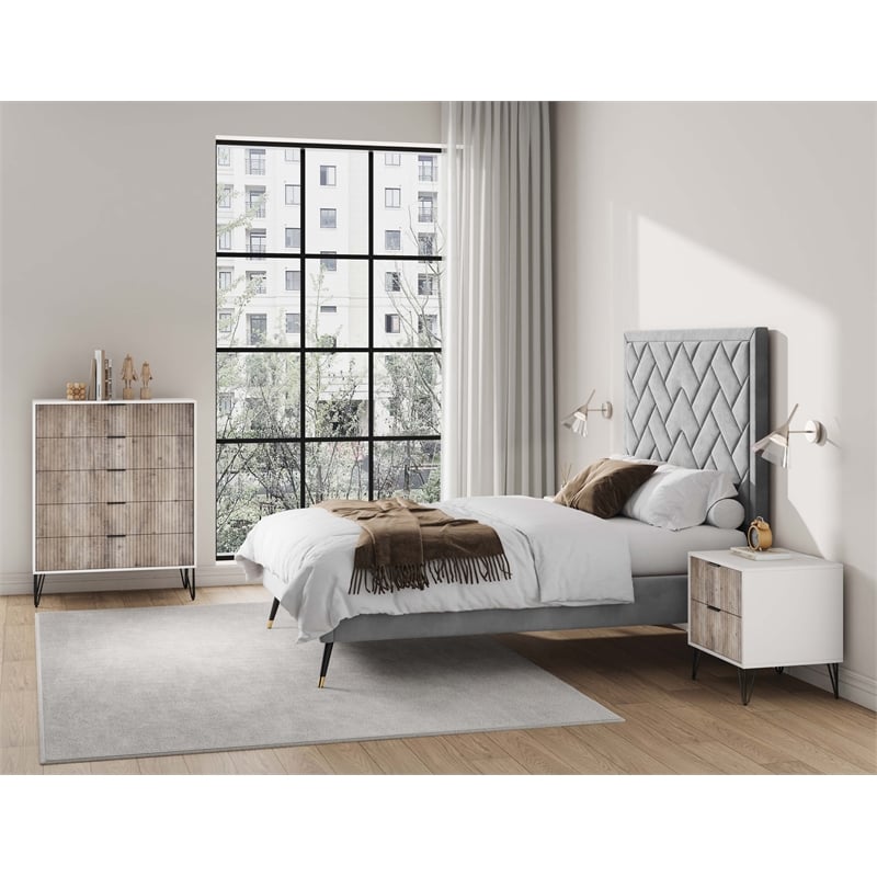 2-Piece DUMBO  5-Drawer Tall Dresser and DUMBO Nightstand 2.0 in Multi-Color