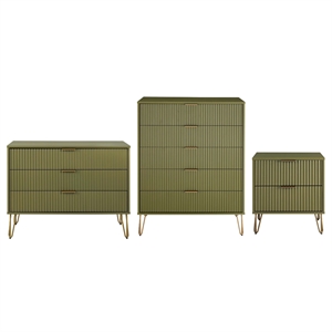 3-piece dumbo 5-drawer tall dresser standard dresser & nightstand in green
