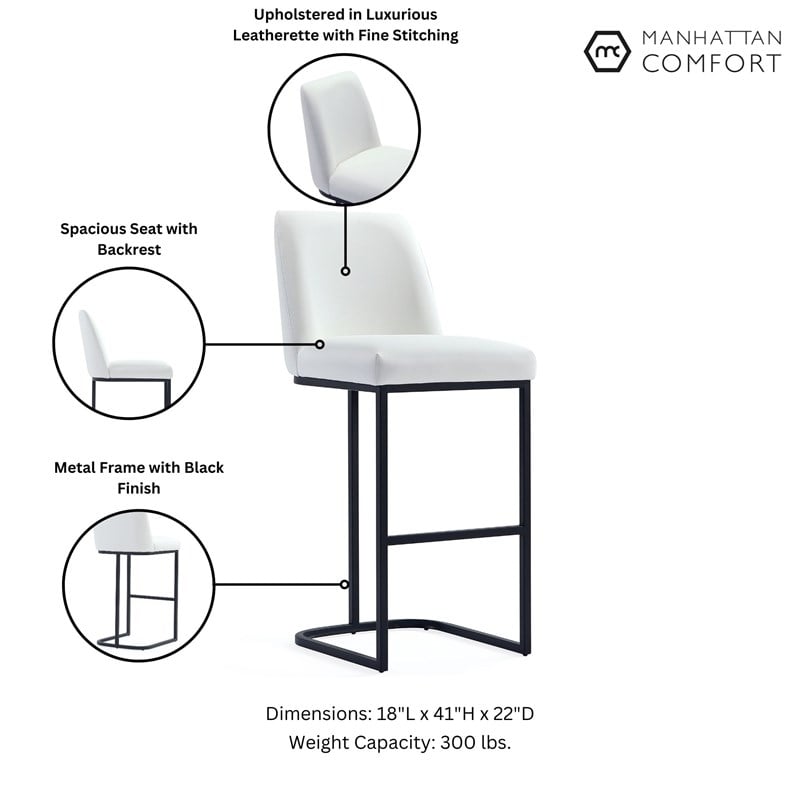 Manhattan Comfort Serena Upholstered Barstool with Steel Base in White