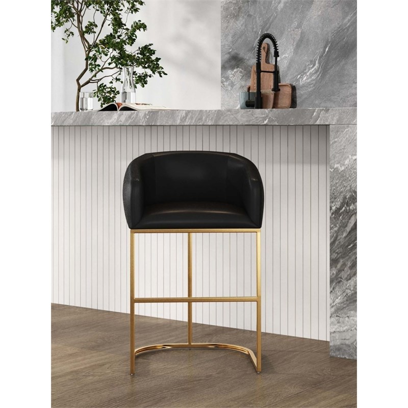 Manhattan Comfort Louvre Upholstered Counter Stool with Steel Base in Black