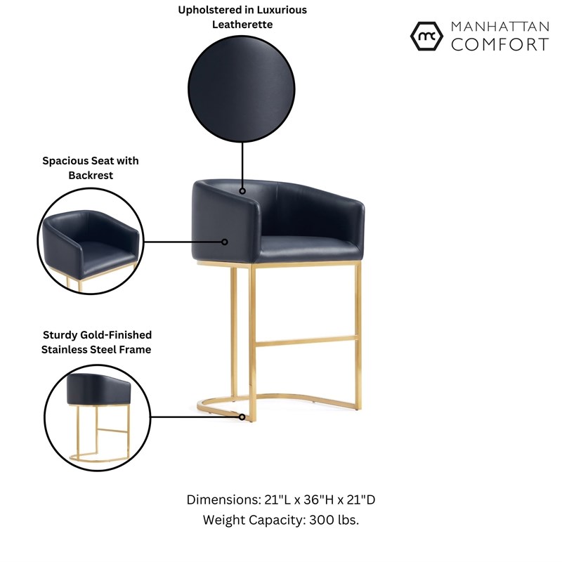 Manhattan Comfort Louvre Upholstered Counter Stool with Steel Base in Black