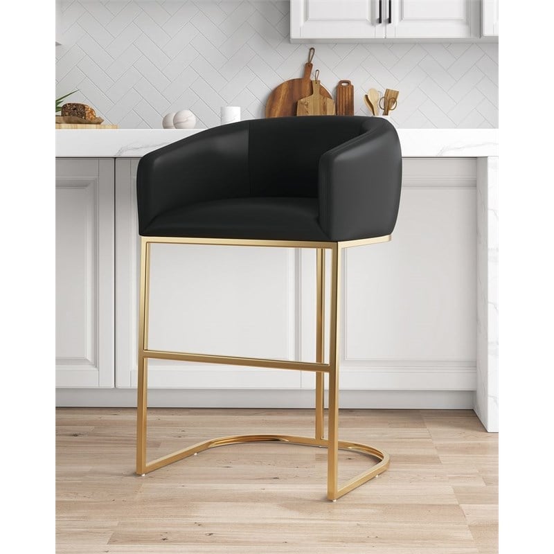 Manhattan Comfort Louvre Upholstered Barstool with Steel Base in Black