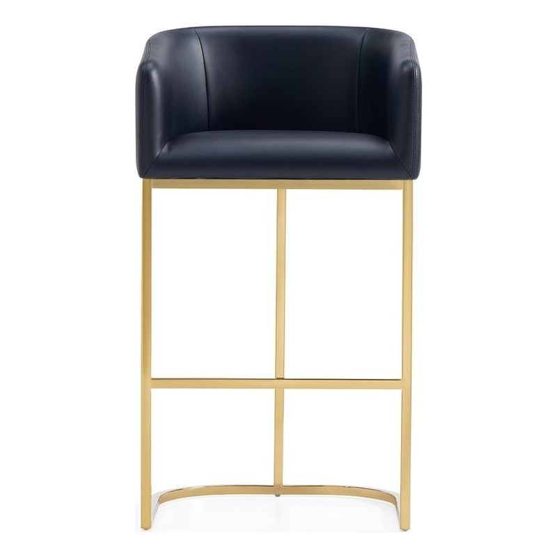 Manhattan Comfort Louvre Upholstered Barstool with Steel Base in Black