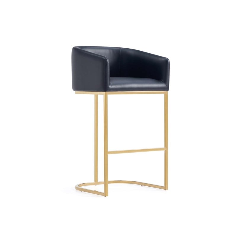 Manhattan Comfort Louvre Upholstered Barstool with Steel Base in Black