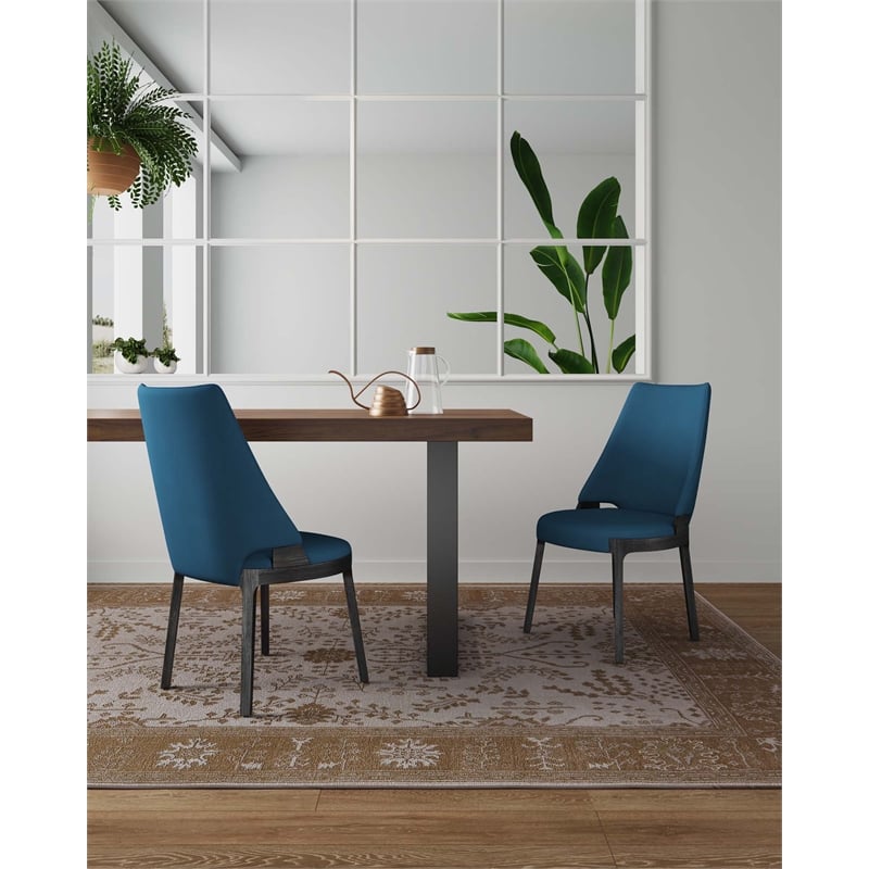 Manhattan Comfort Kara Dining Side Chair from Solid Wood in Blue- Set of 2