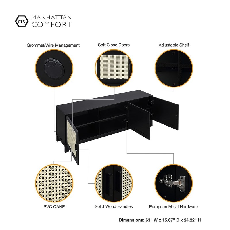 Manhattan Comfort Sheridan TV Stand from Engineered Wood in Black
