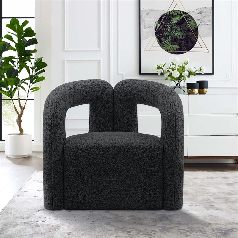 Manhattan Comfort Modern Darian Boucle Accent Chair from Solid Wood in Black