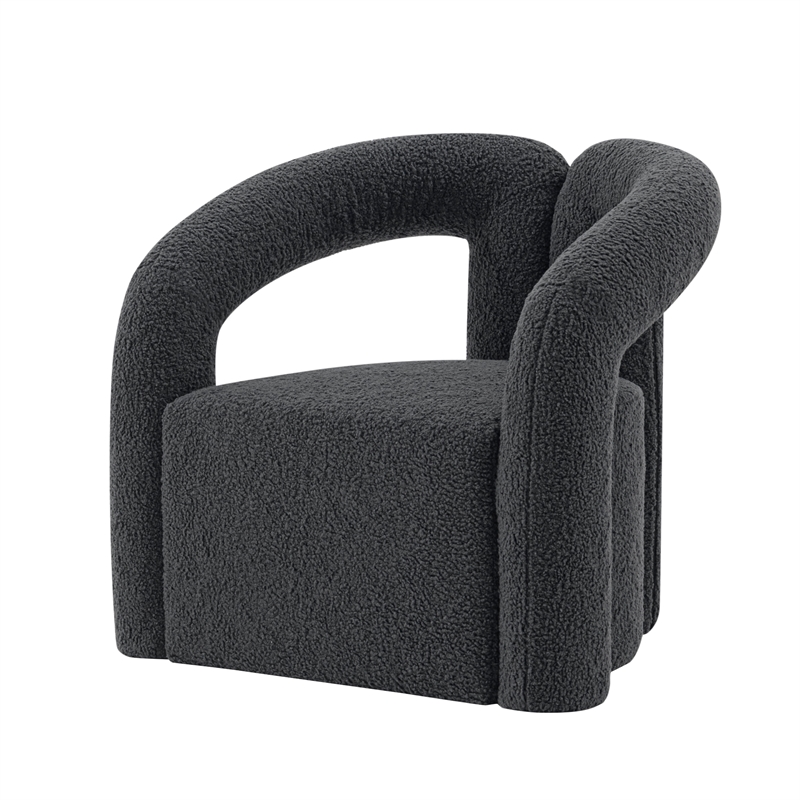 Manhattan Comfort Modern Darian Boucle Accent Chair from Solid Wood in Black