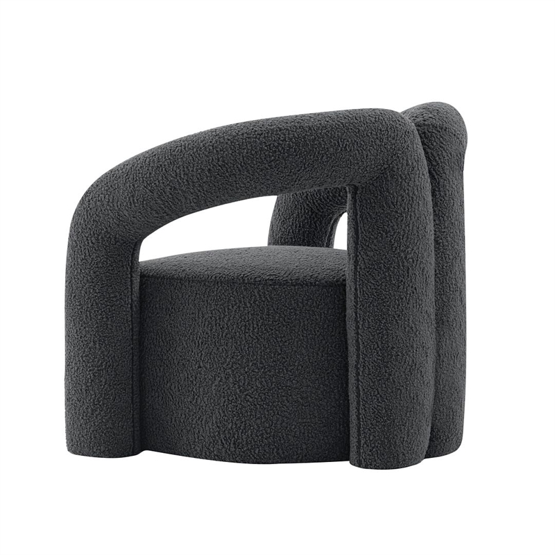 Manhattan Comfort Modern Darian Boucle Accent Chair from Solid Wood in Black