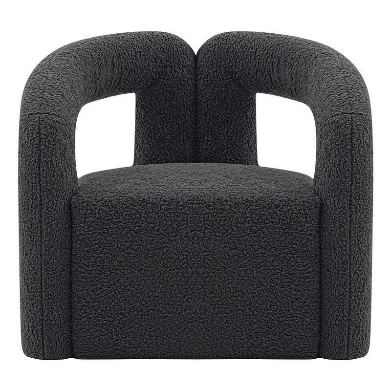 Manhattan Comfort Modern Darian Boucle Accent Chair from Solid Wood in Black