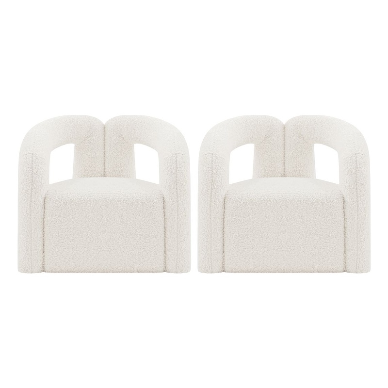 Manhattan Comfort Darian Boucle Accent Chair from Solid Wood in Cream (Set of 2)