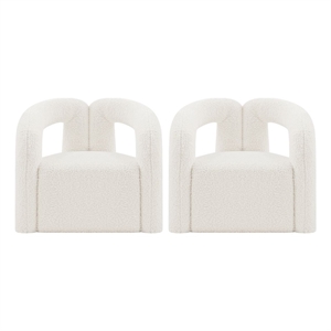 Manhattan Comfort Darian Boucle Accent Chair from Solid Wood in Cream (Set of 2)