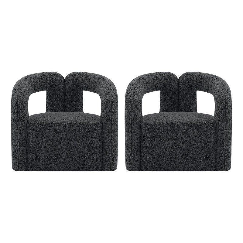 Manhattan Comfort Darian Boucle Accent Chair from Solid Wood in Black (Set of 2)