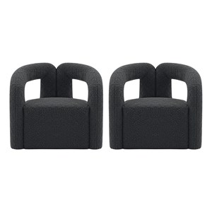 Manhattan Comfort Darian Boucle Accent Chair from Solid Wood in Black (Set of 2)