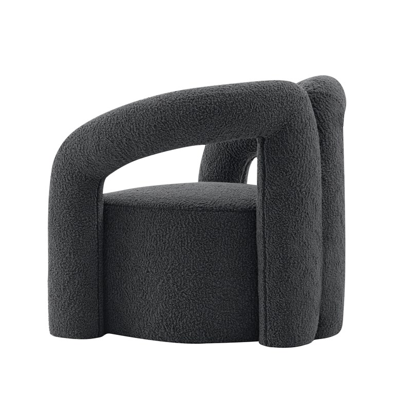 Manhattan Comfort Darian Boucle Accent Chair from Solid Wood in Black (Set of 2)