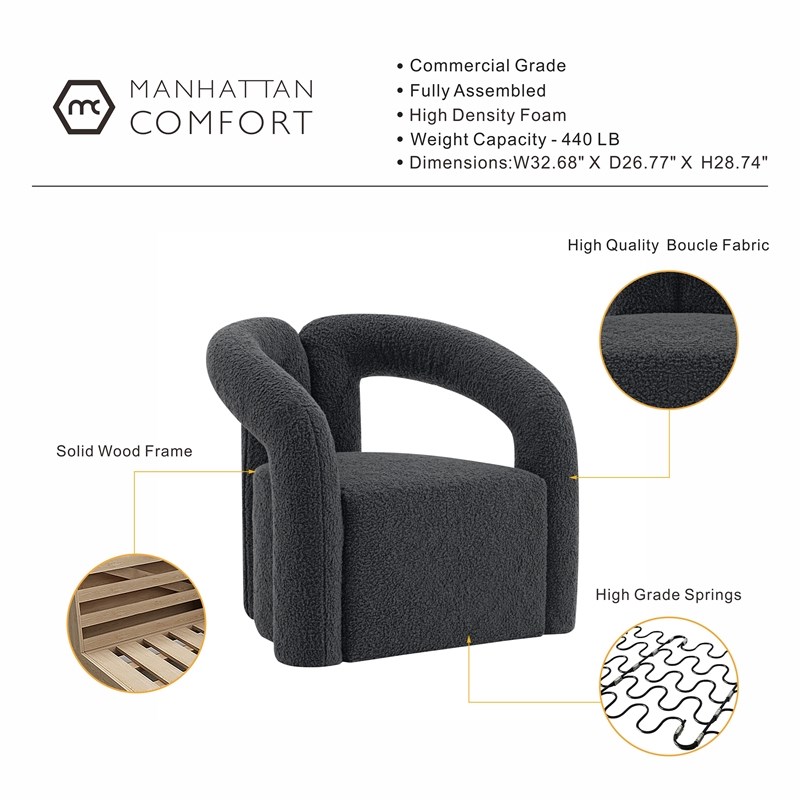 Manhattan Comfort Darian Boucle Accent Chair from Solid Wood in Black (Set of 2)