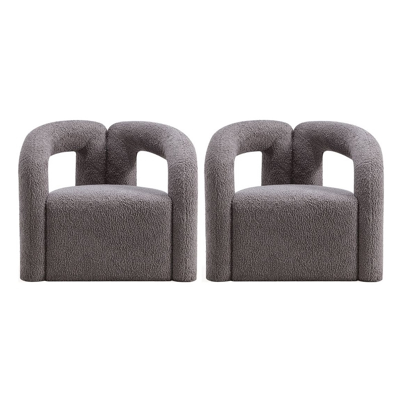 Manhattan Comfort Darian Boucle Accent Chair from Solid Wood in Gray (Set of 2)