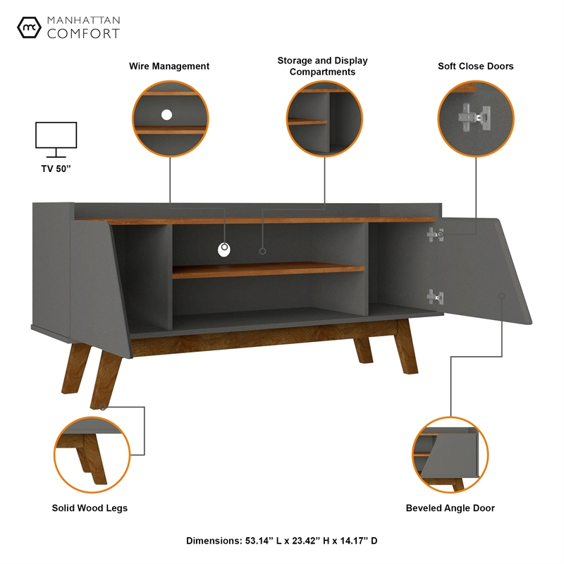 Manhattan Comfort Marcus 53.14 TV Stand from Engineered Wood in Gray