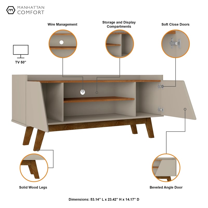 Manhattan Comfort Marcus 53.14 TV Stand from Engineered Wood in Beige