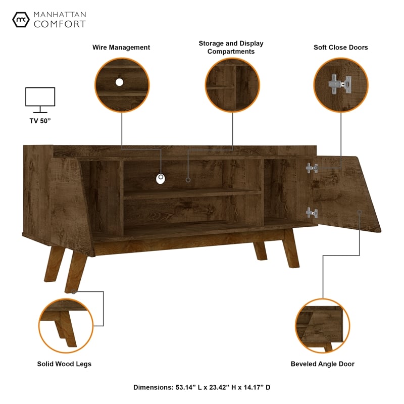 Manhattan Comfort Marcus 53.14 TV Stand from Engineered Wood in Brown