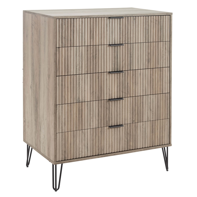 DUMBO 5-Drawer Tall Dresser from Engineered Wood in Gray