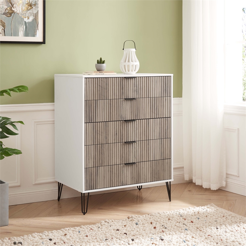 DUMBO 5-Drawer Tall Dresser from Engineered Wood in Multi-Color