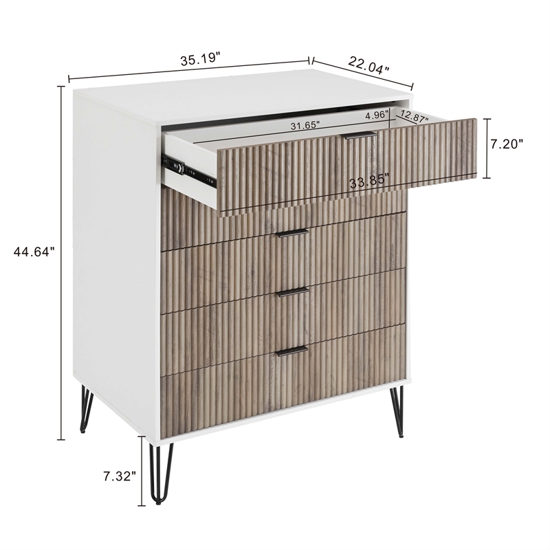 DUMBO 5-Drawer Tall Dresser from Engineered Wood in Multi-Color