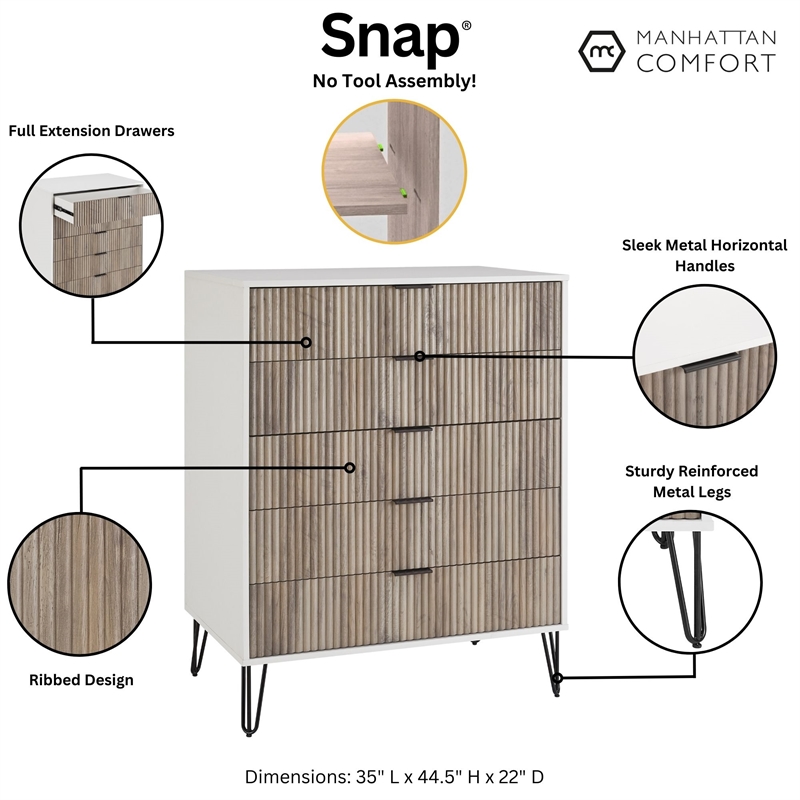 DUMBO 5-Drawer Tall Dresser from Engineered Wood in Multi-Color