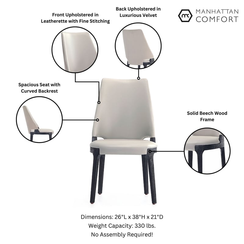 Manhattan Comfort Kara Dining Side Chair from Solid Wood in Light Gray- Set of 2