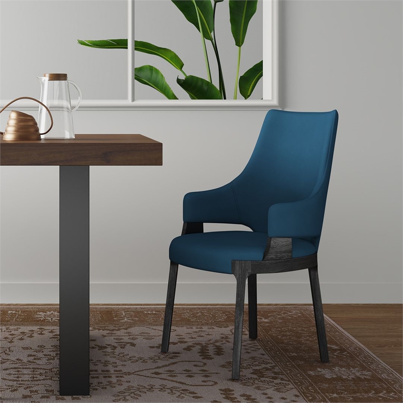 Manhattan Comfort Kara Dining Arm Chair from Solid Wood in Blue