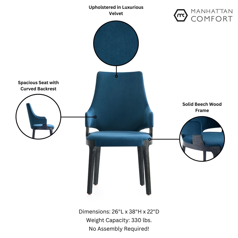 Manhattan Comfort Kara Dining Arm Chair from Solid Wood in Blue