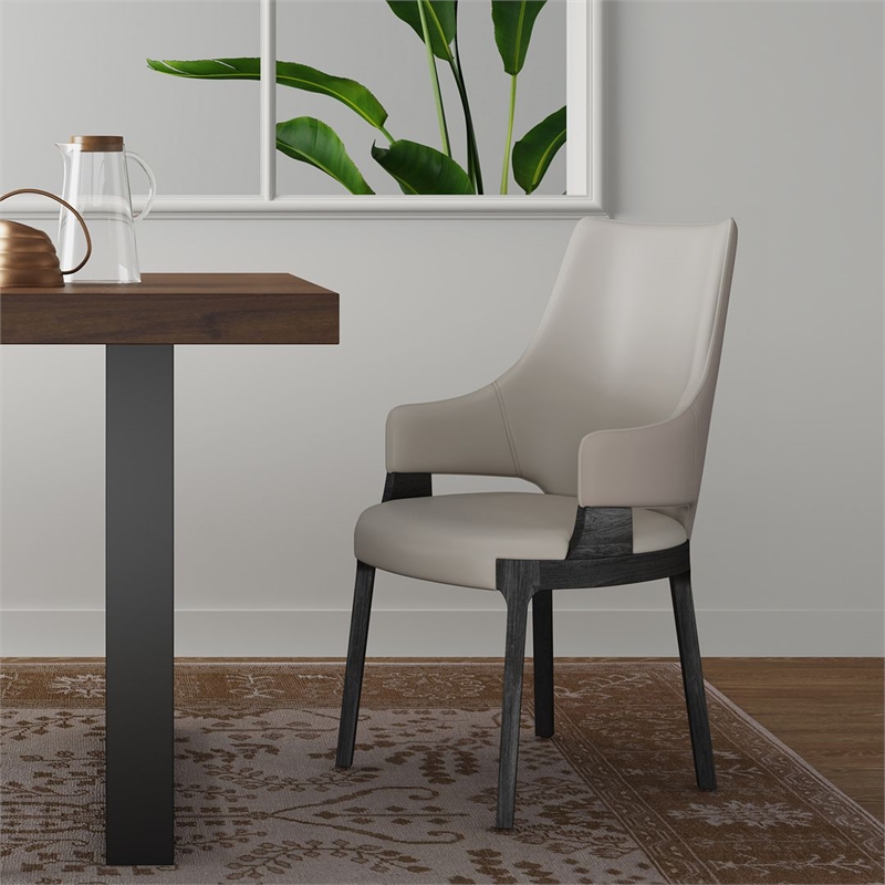 Manhattan Comfort Kara Dining Arm Chair from Solid Wood in Light Gray