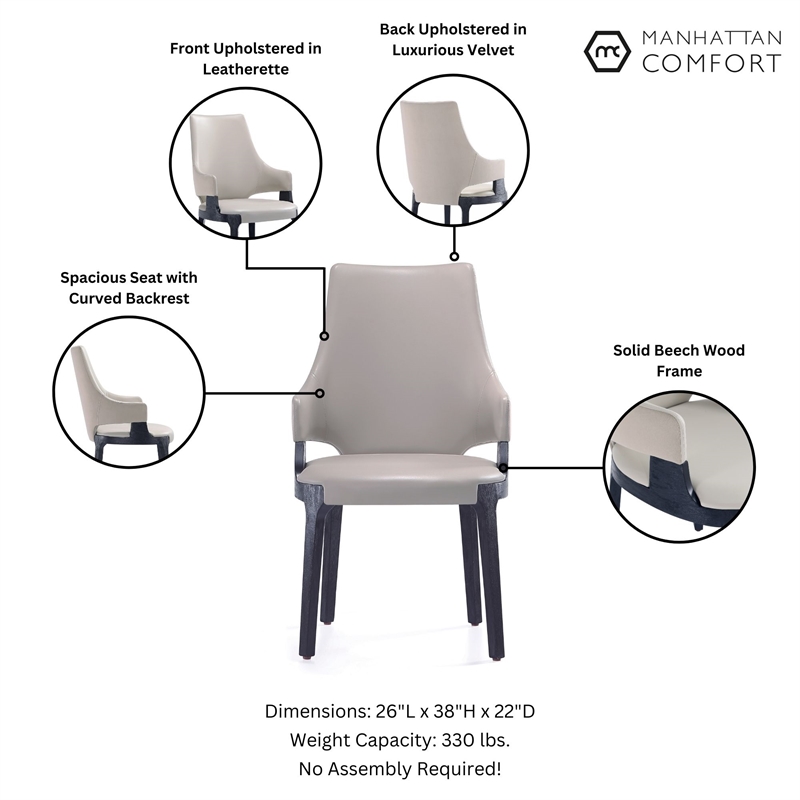 Manhattan Comfort Kara Dining Arm Chair from Solid Wood in Light Gray