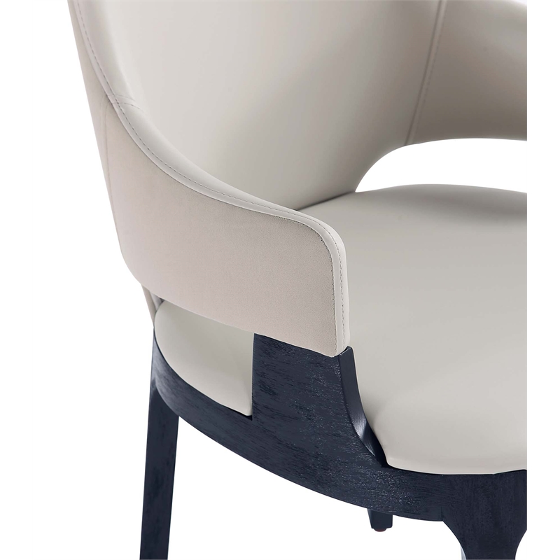 Manhattan Comfort Kara Dining Arm Chair from Solid Wood in Light Gray