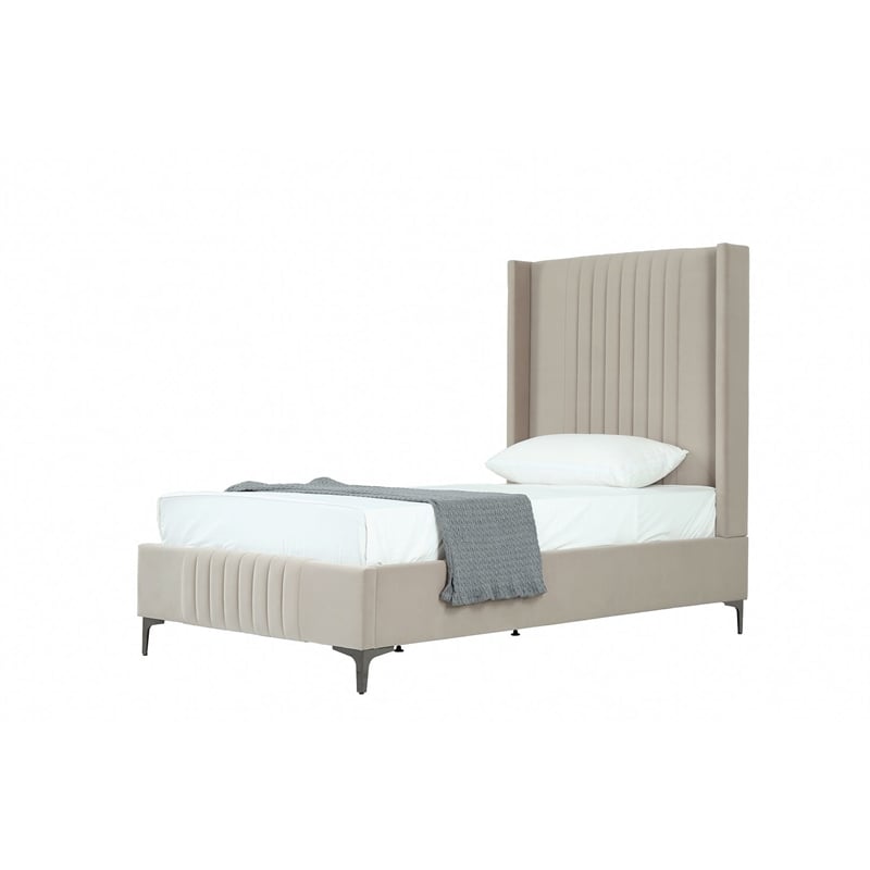 Manhattan Comfort Promenade Twin-Size Bed from Solid Wood in Rustic Taupe