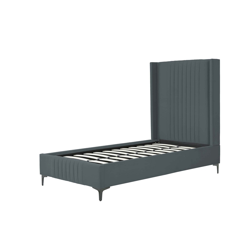 Manhattan Comfort Promenade Twin-Size Bed from Solid Wood in Gray
