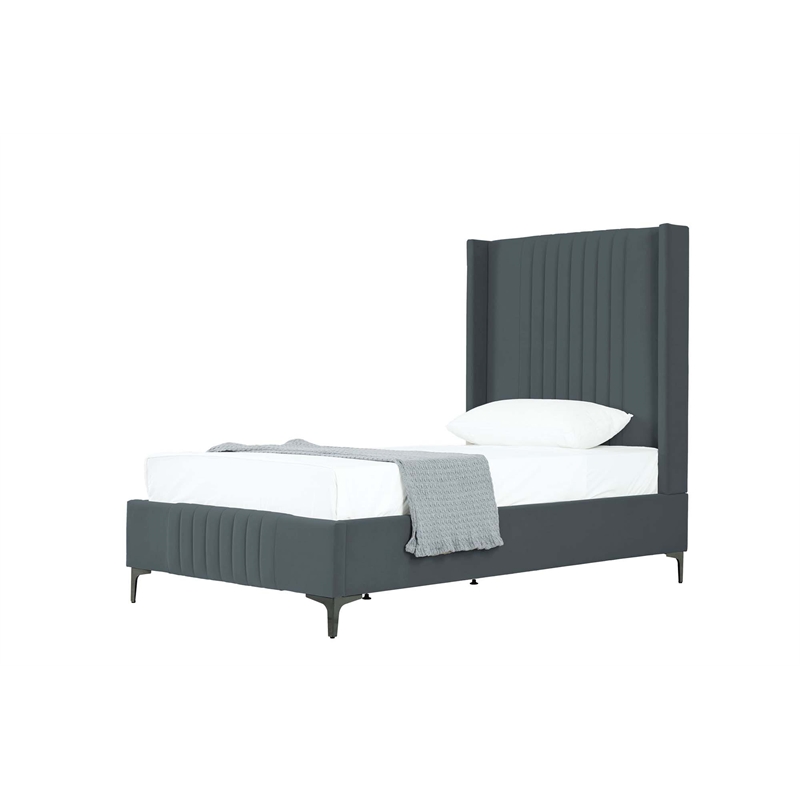Manhattan Comfort Promenade Twin-Size Bed from Solid Wood in Gray