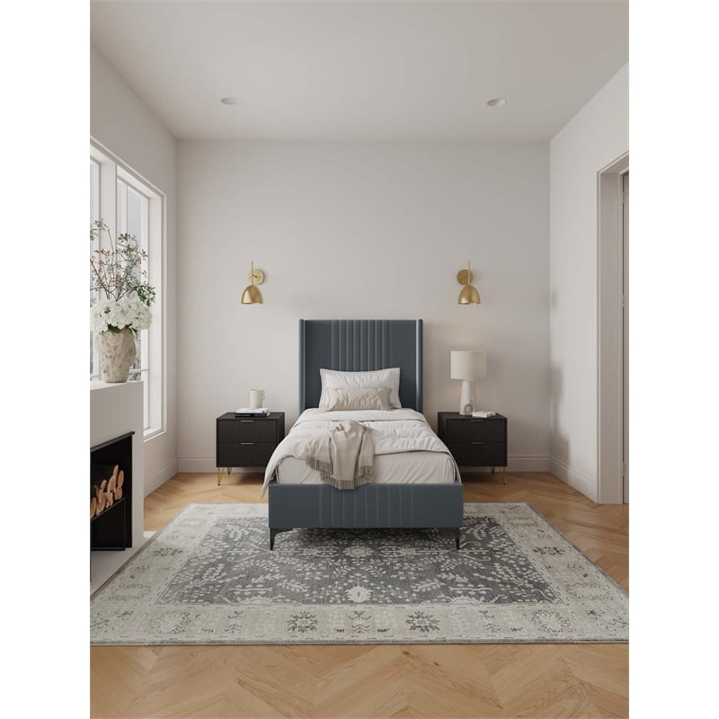 Manhattan Comfort Promenade Twin-Size Bed from Solid Wood in Gray
