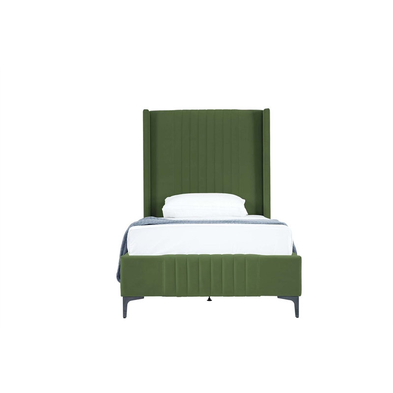 Manhattan Comfort Promenade Twin-Size Bed from Solid Wood in Moss Green