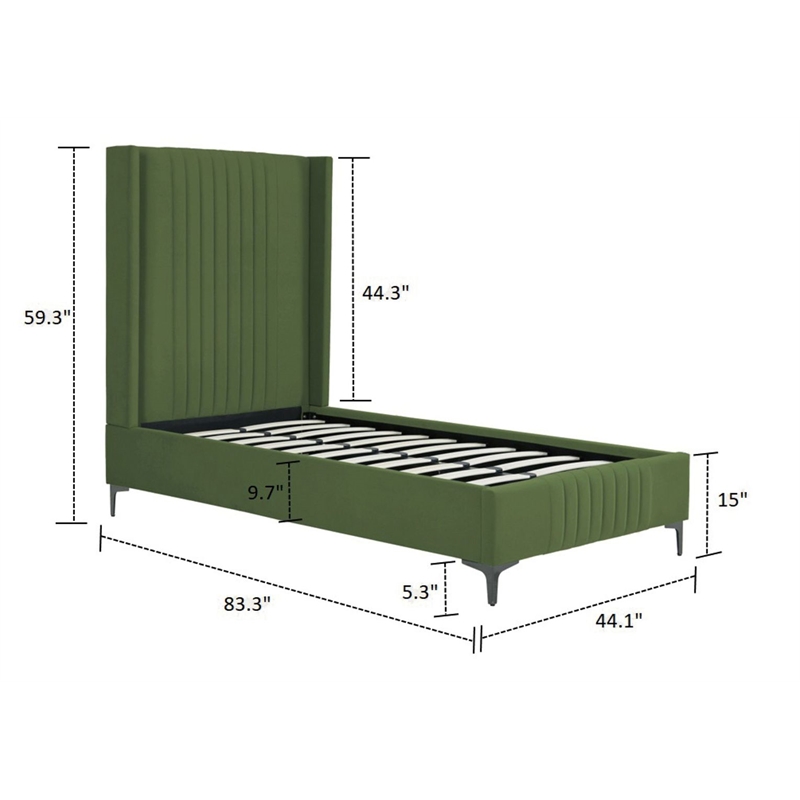 Manhattan Comfort Promenade Twin-Size Bed from Solid Wood in Moss Green