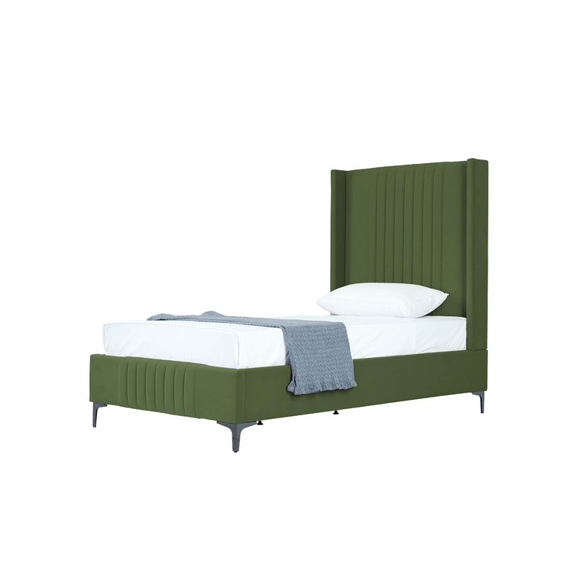 Manhattan Comfort Promenade Twin-Size Bed from Solid Wood in Moss Green