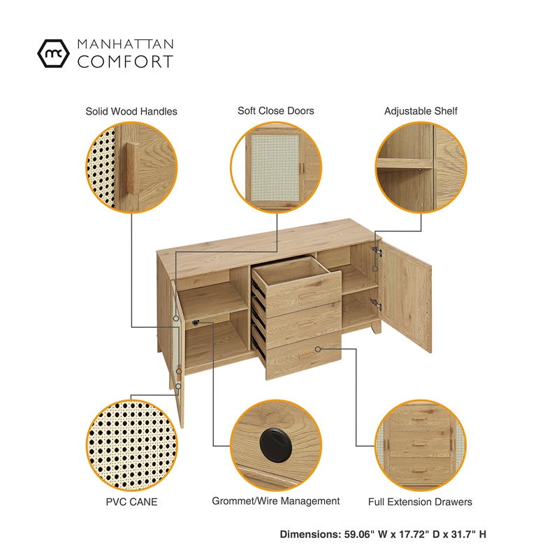 Manhattan Comfort Sheridan Sideboard Cabinet from Engineered Wood in Natural