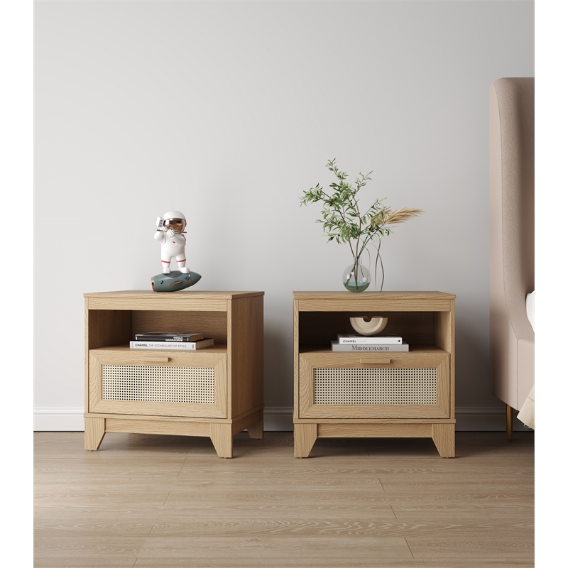 Manhattan Comfort Sheridan Nightstand from Engineered Wood in Natural - Set of 2