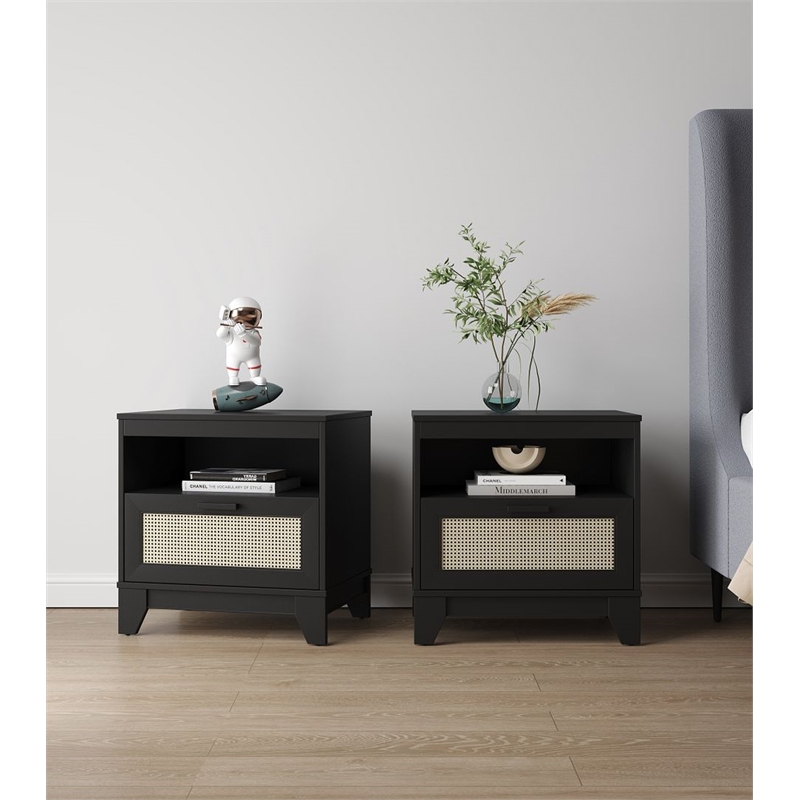 Manhattan Comfort Sheridan Nightstand from Engineered Wood in Black - Set of 2