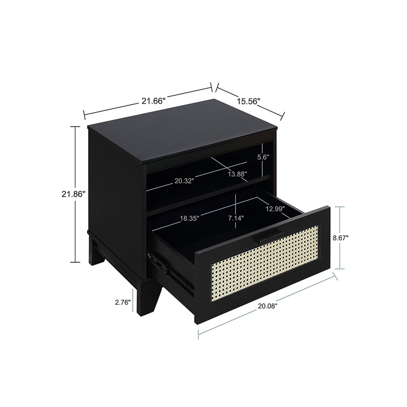 Manhattan Comfort Sheridan Nightstand from Engineered Wood in Black - Set of 2