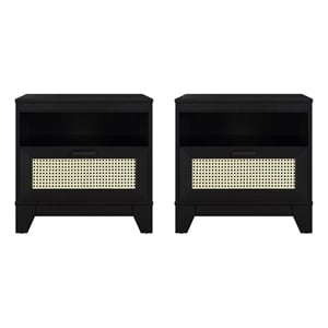 Manhattan Comfort Sheridan Nightstand from Engineered Wood in Black - Set of 2
