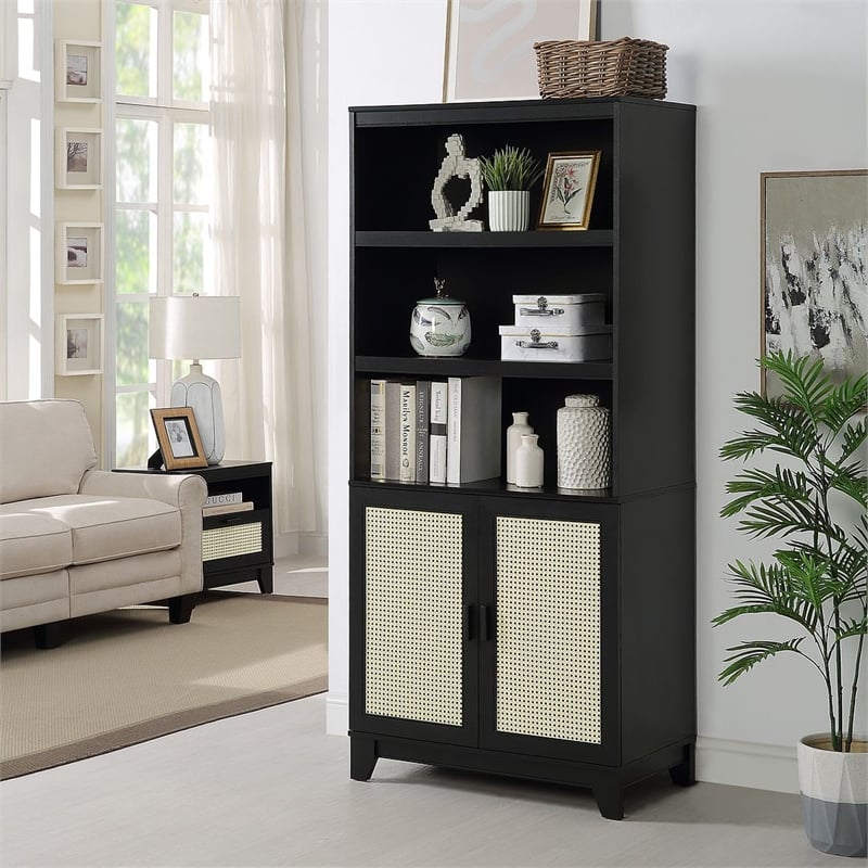 Manhattan Comfort Sheridan Bookcase Cabinet from Engineered Wood in Black