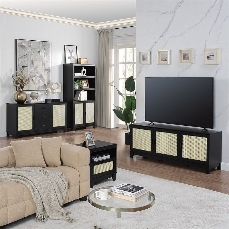 Manhattan Comfort Sheridan Bookcase Cabinet from Engineered Wood in Black